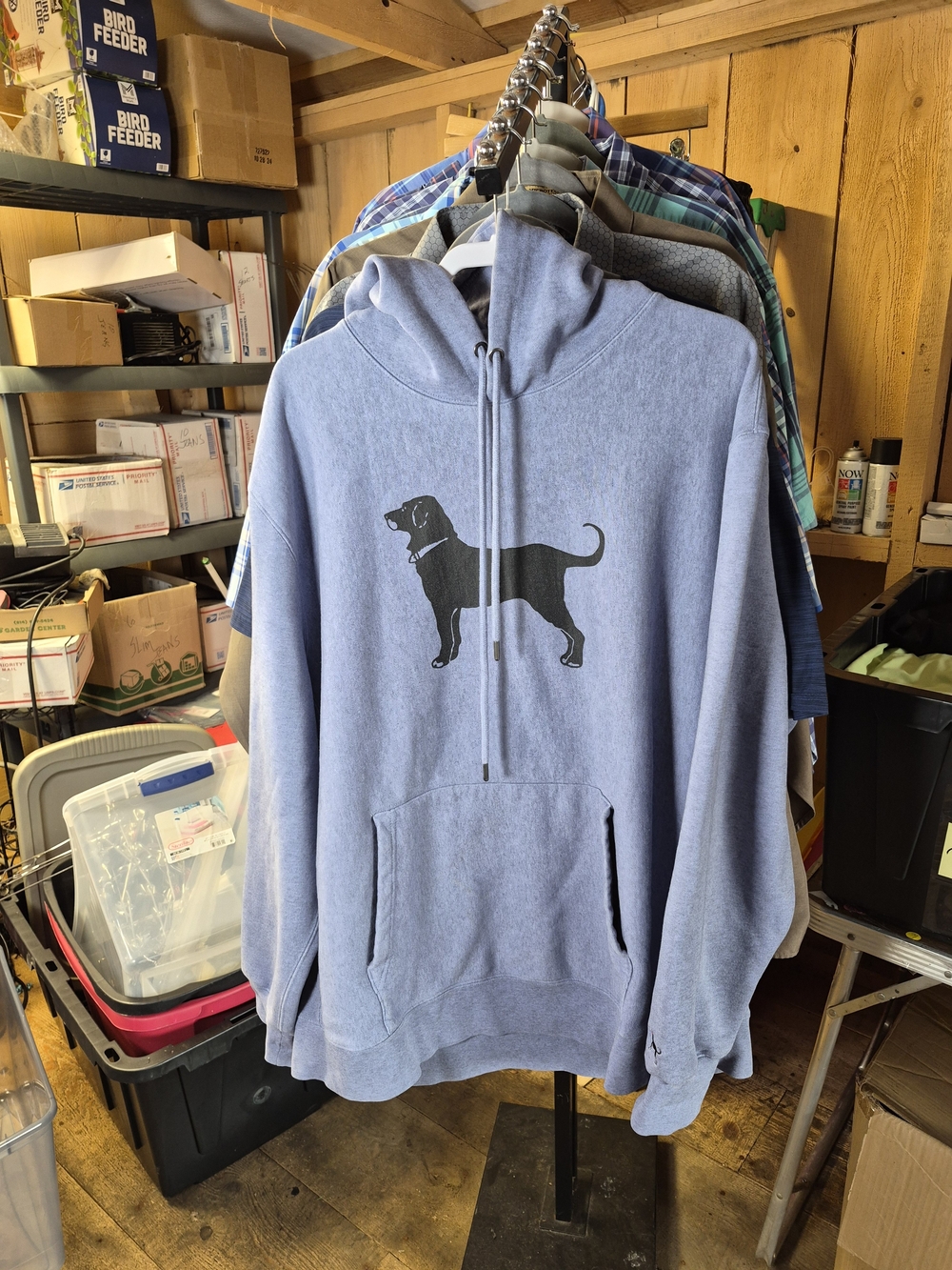 The Black Dog Heather Blue Hoodie with Black Dog Silhouette Bin 55